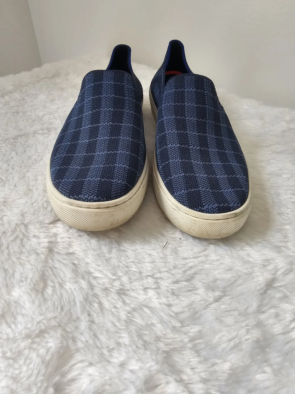 Rothy's The Sneaker Retired Indigo Gingham Slip On Shoes